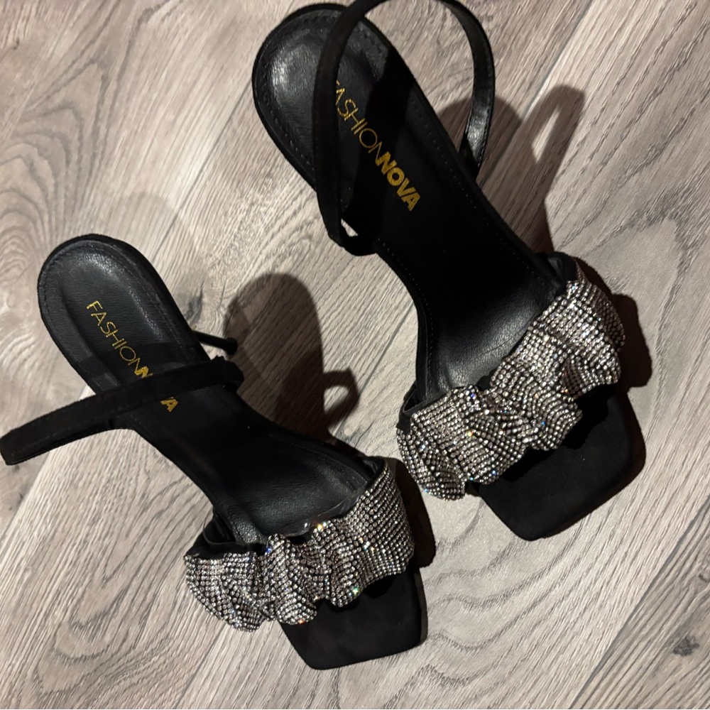 Fashion Nova Black and Silver Heels
